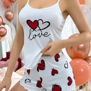Pyjama léger Love Blanc rouge