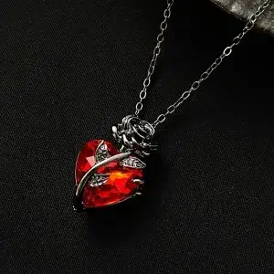Collier Rose coeur rouge gothique gris noir