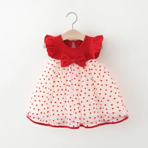 Robe coeur pour bébé fille rouge et blanche 1 à 2 ans