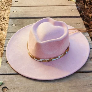 Chapeau fedora coeur en suède double lacet