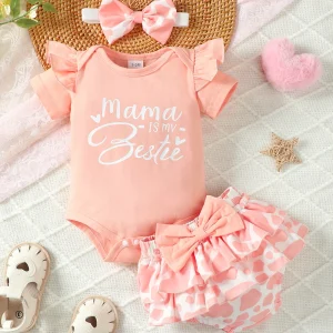 0-2 ans ensemble 3 pièces coeur Mama is my Bestie saumon