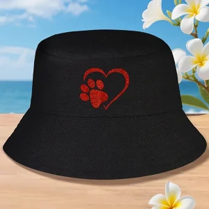 Chapeau Bob coeur rouge patte de chien