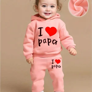 Ensemble de sport J'aime papa fillettes saumon rouge noir