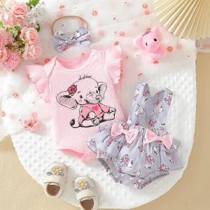 Ensemble bébé fille 3 pièces éléphant coeur rose