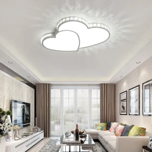 Lampe plafonnier chambre, salon, double coeur crystal et métal