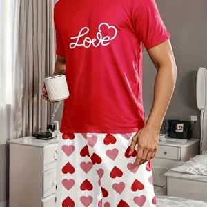 Pyjama été coeur LOVE pour homme rouge et blanc