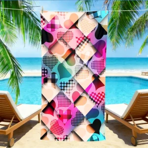 Serviette de plage coeurs motifs courtepointe