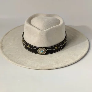 Chapeau fedora coeur végan ceinture pierre turquoise