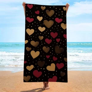 Serviette de plage coeur 27 x 55 " noir rouge beige