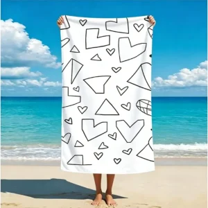 Serviette de plage blanche et noire géométrique coeur plusieurs modèles