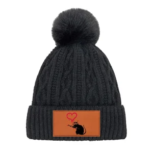 Tuque tricot coeur  grise bleue blanc rose