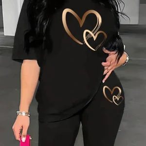 Ensemble 2pièces T-shirt et short double coeur noir femme
