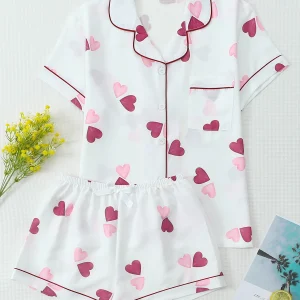 Pyjama enfant 2 pièces chemise et short double coeurs