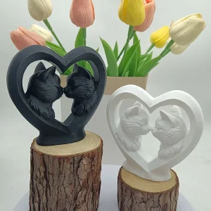 Statuette amoureux des chats coeur