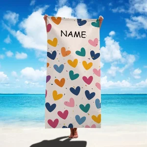 Serviette de plage personnalisable coeurs toutes couleurs