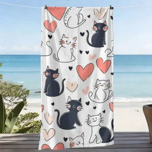 Serviette de plage coeur chatons