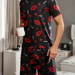 Pyjama coeur homme kiss noir et rouge