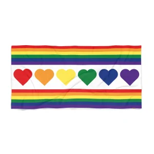 Serviette de plage coeurs arc-en-ciel