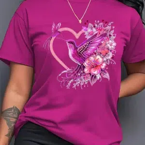 T-Shirt coeur floral colibri femme