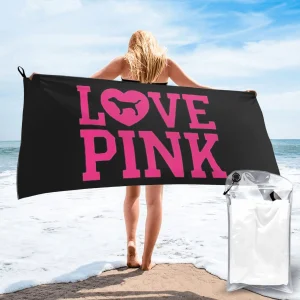 Serviette de plage LOVE PINK coeur chien absorbante