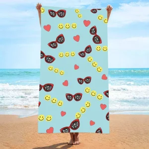Serviette de plage coeur 27 x 55 " Lunette de soleil turquoise