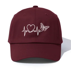 Casquette de baseball femme coeur ligne de vie papillon