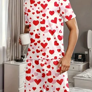 Pyjama confortable pour homme coeur blanc et rouge