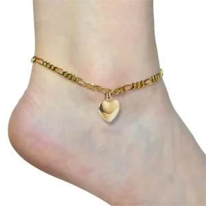 Chaîne de cheville pour femme gros coeur 3D couleur or ou argent