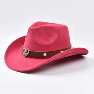 Chapeau cowboy ceinture brune avec coeur diamant