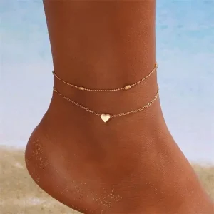 Chaîne de pied pendentif coeur brillante couleur or ou argent