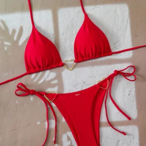 Maillot de bain 2 pièces triangle coeur or