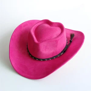 Chapeau de cowboy en daim rose coeur avec ceinture mince