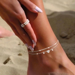 Bracelet de cheville double coeur or ou argent