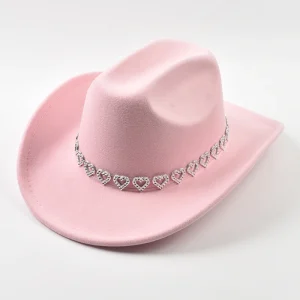 Chapeau de cowboy femme ceinture de coeurs diamants