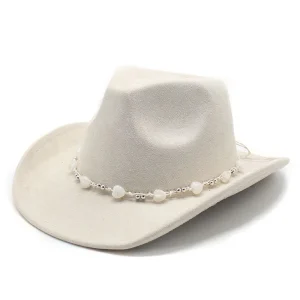 Chapeau de cowboy élégant ceinture de coeurs perlés