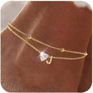 Chaîne de cheville plaquée or 18 k coeur personnalisée lettre