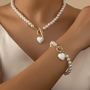 2 Pcs Immitation Perles collier et bracelet coeur chic