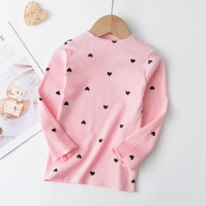 Nouveau T-shirt coeur automne pour fillette rose jaune ou blanc