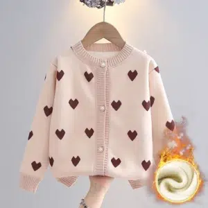 Sweater veste doublée à boutons fille tricot coeur