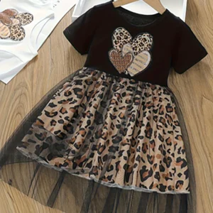 Robe coeur fillette tule noire et léopard