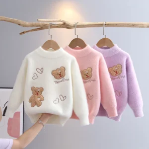 Pull fille coeur automne hiver oursons ultra doux