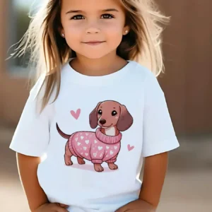 T-Shirt coeur teckel pour fillette blanc ou noir