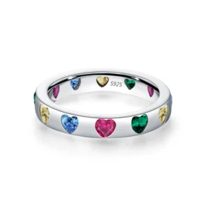 Bague jonc coeur romantique multicolore argent sterling 925 Sterling