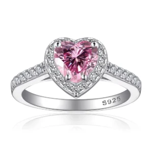Splendide bague coeur rose ou clair moissanite argent 925