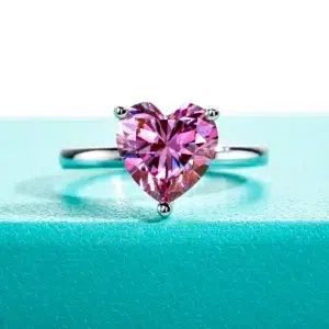 Bague coeur rose 3ct moissanite argent sterling 925 mariage amour