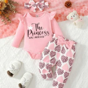 Ensemble 3 pièces coeur bébé  The Princess has arrived body pantalon boucle