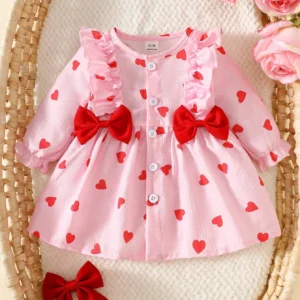 Robe bébé naissant rose coeur 2 boucles pour fille