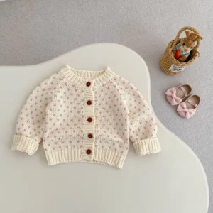 Jaquette coeur bébé boutonnière blanche et rouge